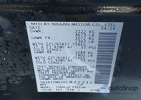 2014 Nissan Rogue Sv из США, поврежденный, VIN 5N1AT2MV2EC817212